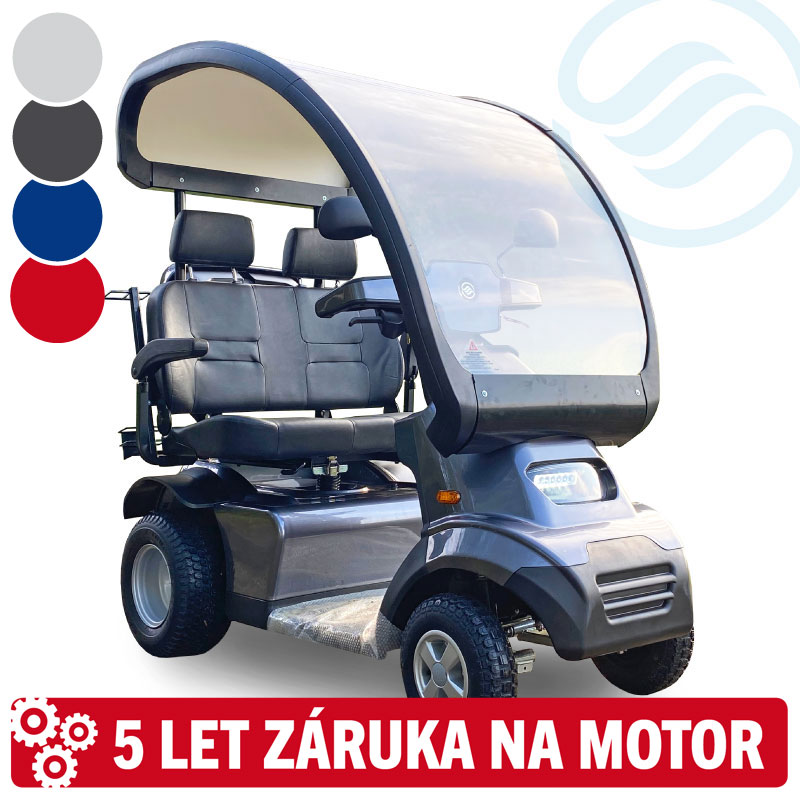 Afiscooter S4 / dvousedadlový / se střechou / široké pneumatiky, 105 Ah, stříbrný (2021)